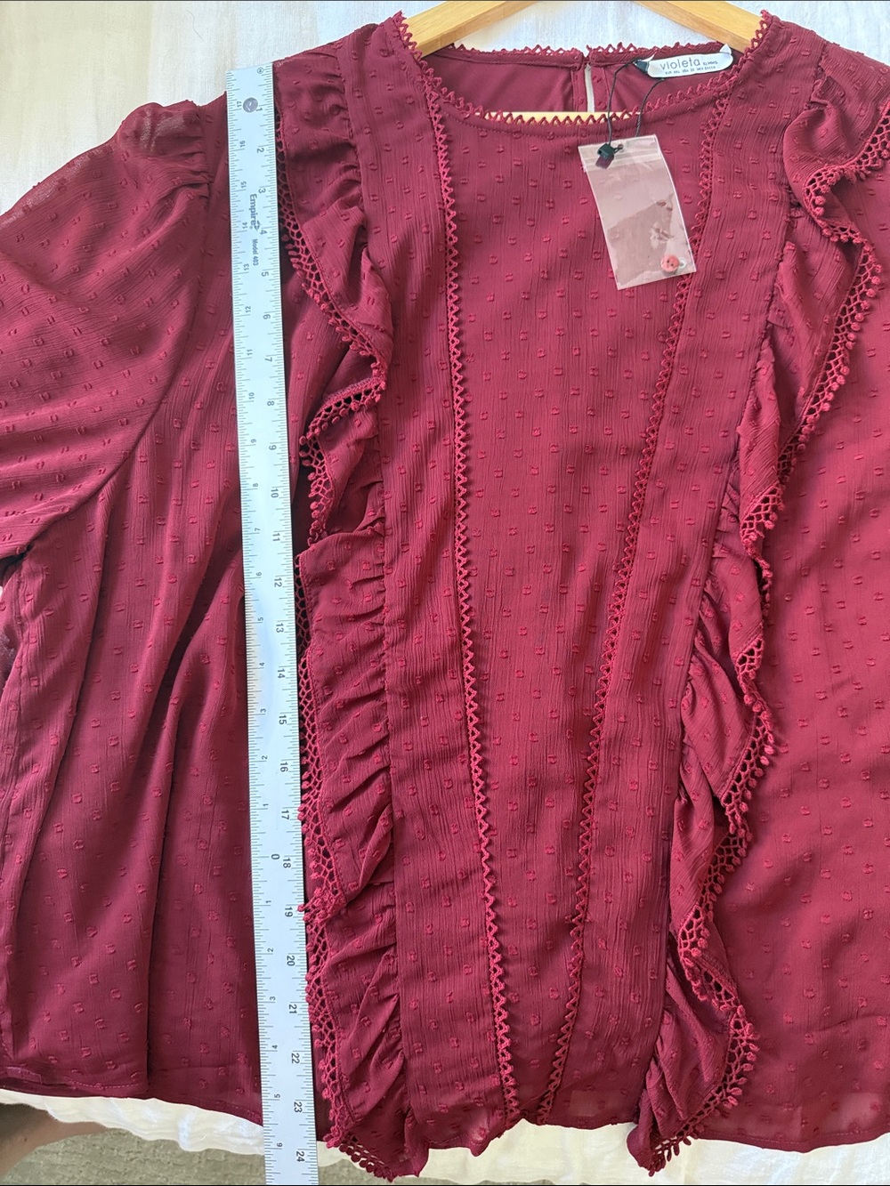 NWT Violeta Burgundy Swiss Dot Ruffle Blouse Boho Coquette Cottagcore Size 2X - Picture 12 of 12